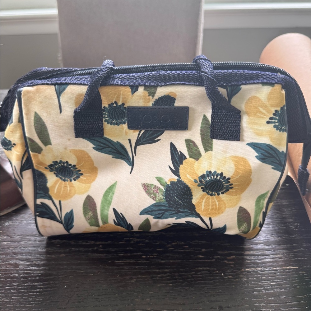 Floral Canvas Bag with Navy Accents